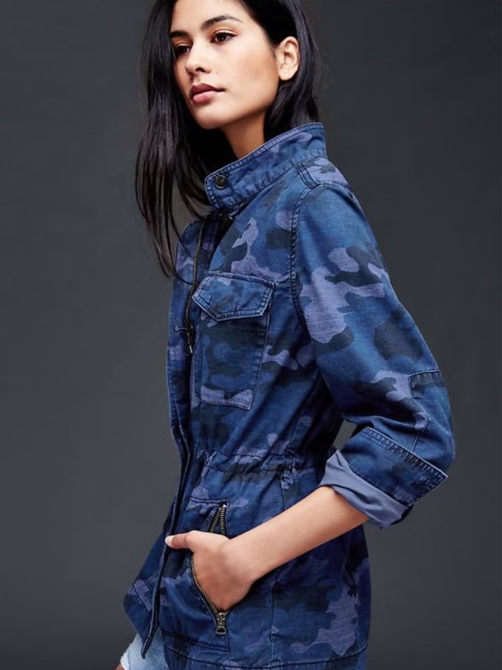 GAP Blue Camo Utility Jacket with Zip Pockets
